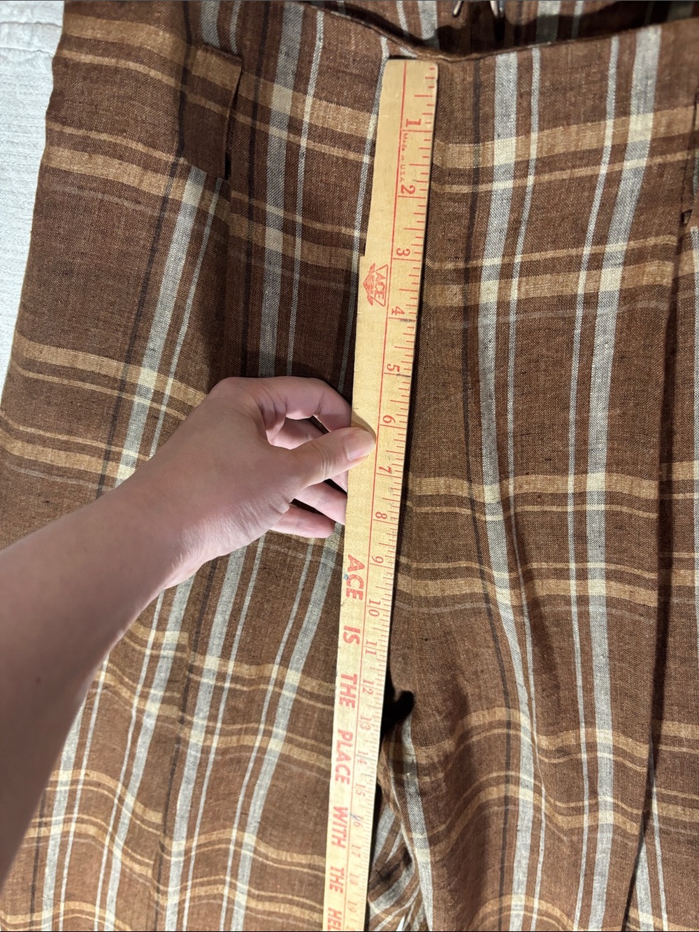 Isda & Co. 100% Linen High Waisted Plaid Trousers Brown Neutral Medium EUC - Picture 6 of 13